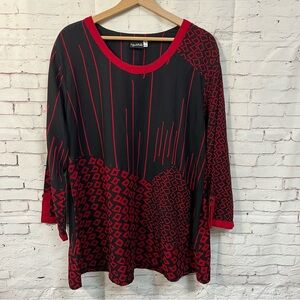 Iguana Blouse Red Black Art To Wear Lagenlook Women Size Medium
